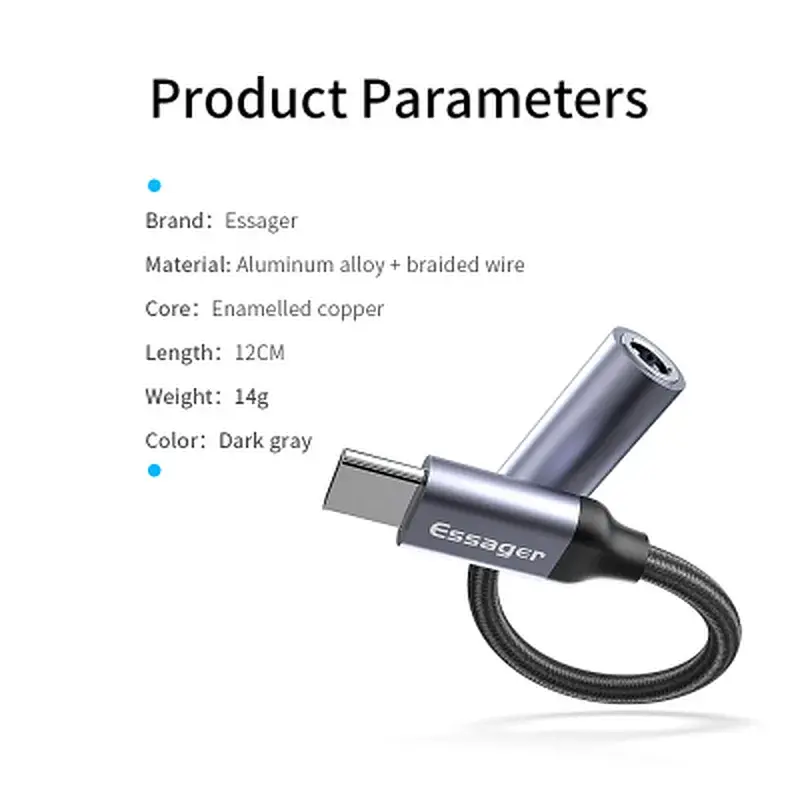 Перехідник USB-C M to 3.5mm F 0.12m gray Essager (EZJE01-0G) - фото 5
