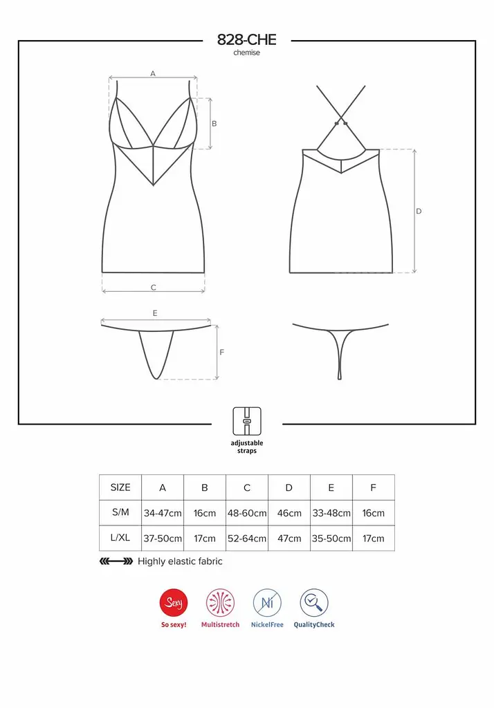 Сатиновый комплект для сна с кружевом Obsessive 828-CHE-1 chemise & thong черный сорочка стр L/XL - фото 7