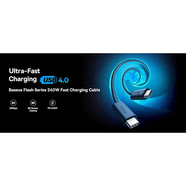 Кабель Baseus Flash Series Ⅱ USB4 Full-Featured Charging Cable Type-C to Type-C 240W 1m P10311803111-00 Black - фото 7
