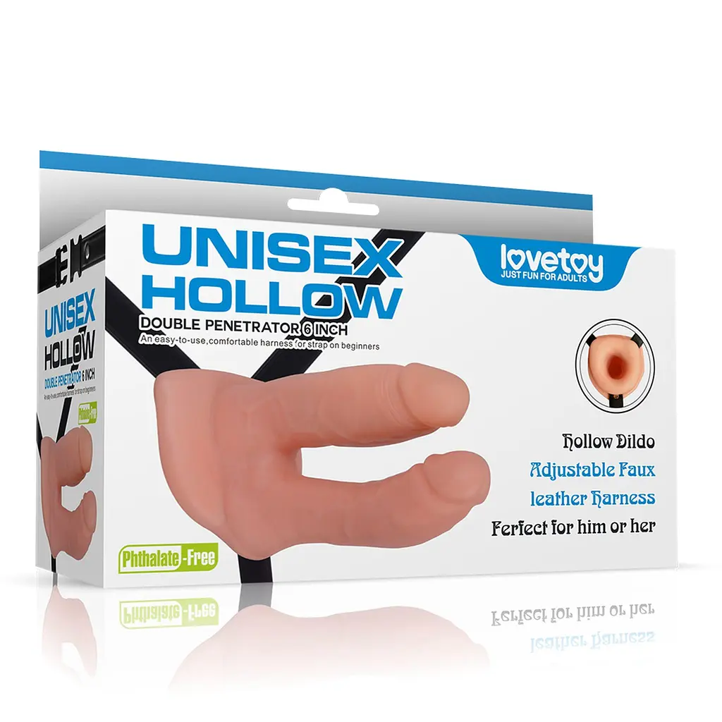 Страпон для двойного проникновения LoveToy Unisex Hollow Double Penetrator 18 см телесный - фото 5