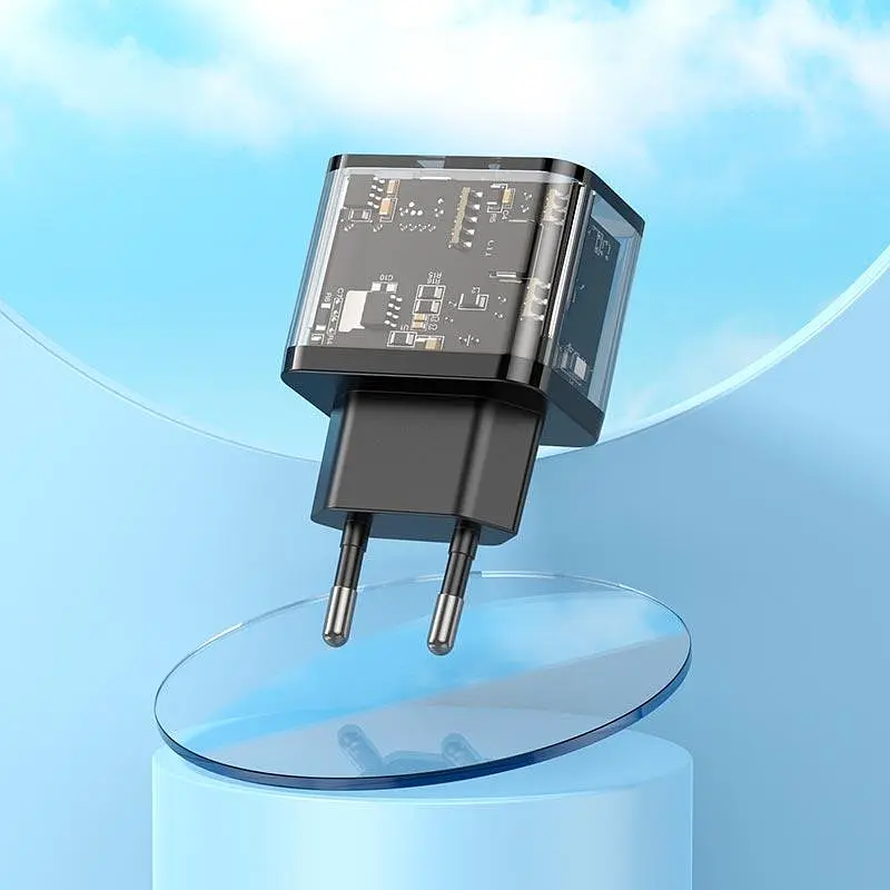 Зарядное устройство 2 выхода Hoco N34 dual-port 20W блок адаптер прозрачно черный - фото 6