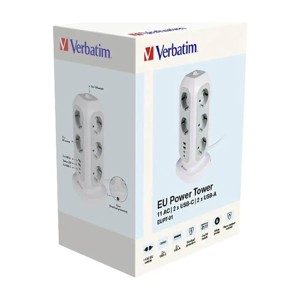 Мережевий фільтр живлення Verbatim 11 розеток, 2 x USB-C та 2 x USB-A (49547) - фото 4