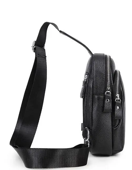 Чоловічий чорний шкіряний слінг на плече Tiding Bag A25F-1922A - фото 5