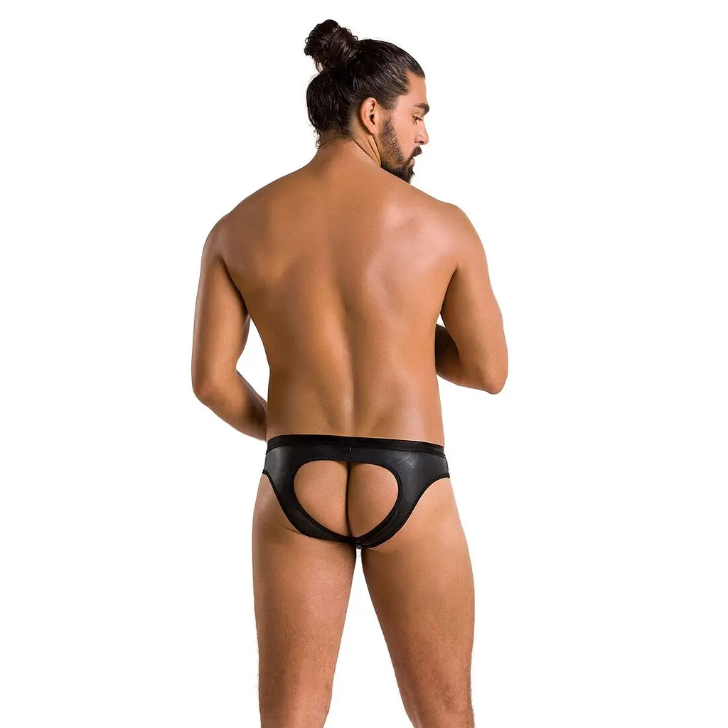 Чоловічі сліпи з вирізами Passion 041 SLIP JOE XXL/XXXL Black, екошкіра, відкриті сідниці - фото 4