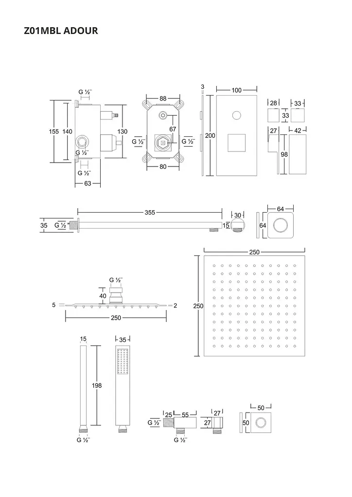 Душевая система скрытого монтажа Corsan Adour black + BOX Z01MBL, Черный матовый - фото 2