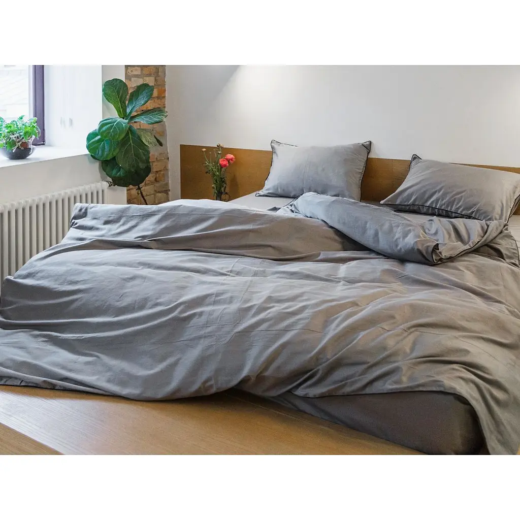 Комплект постельного белья Ecotton Premium Natural Grey евро сатин вышивка с кантом серый (25091) - фото 3