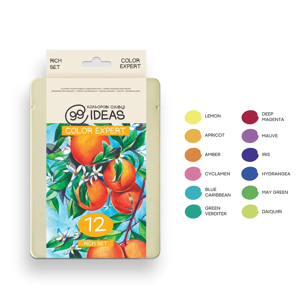 Набір олівців кольорових 99IDEAS "Color Expert" 12 кольорів, Rich Set, металева коробка, 99CE-12RICH - фото 3