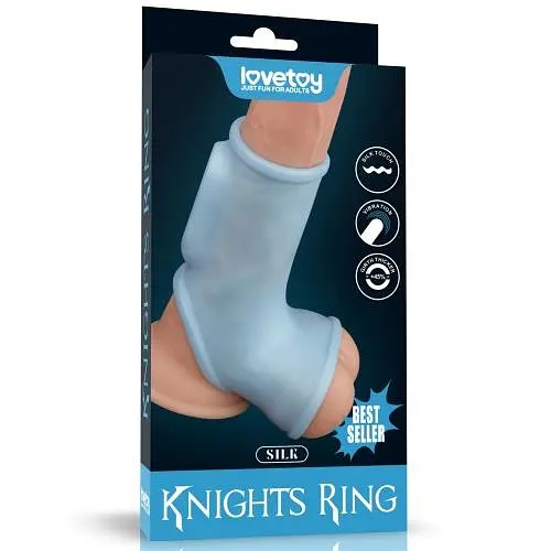 Насадка на пеніс Lovetoy Vibrating Silk Knights Ring With Scrotum Sleeve, 12 см (блакитний)