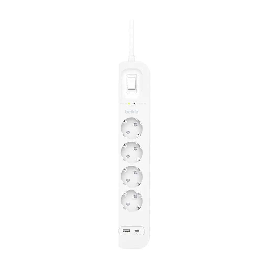 Мережевий фільтр живлення Belkin 4хТипF, 16А, USB-A/USB-C 18Вт, 2м (SRB001VF2M-V2) - фото 3