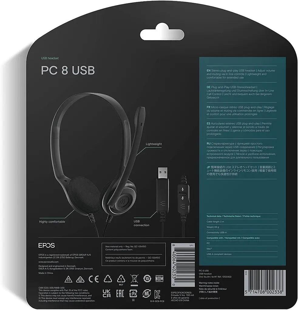 Epos Гарнитура компьютерная стерео On-Ear PC 8 Chat, USB, однонаправленный, 2м, Черный - фото 8
