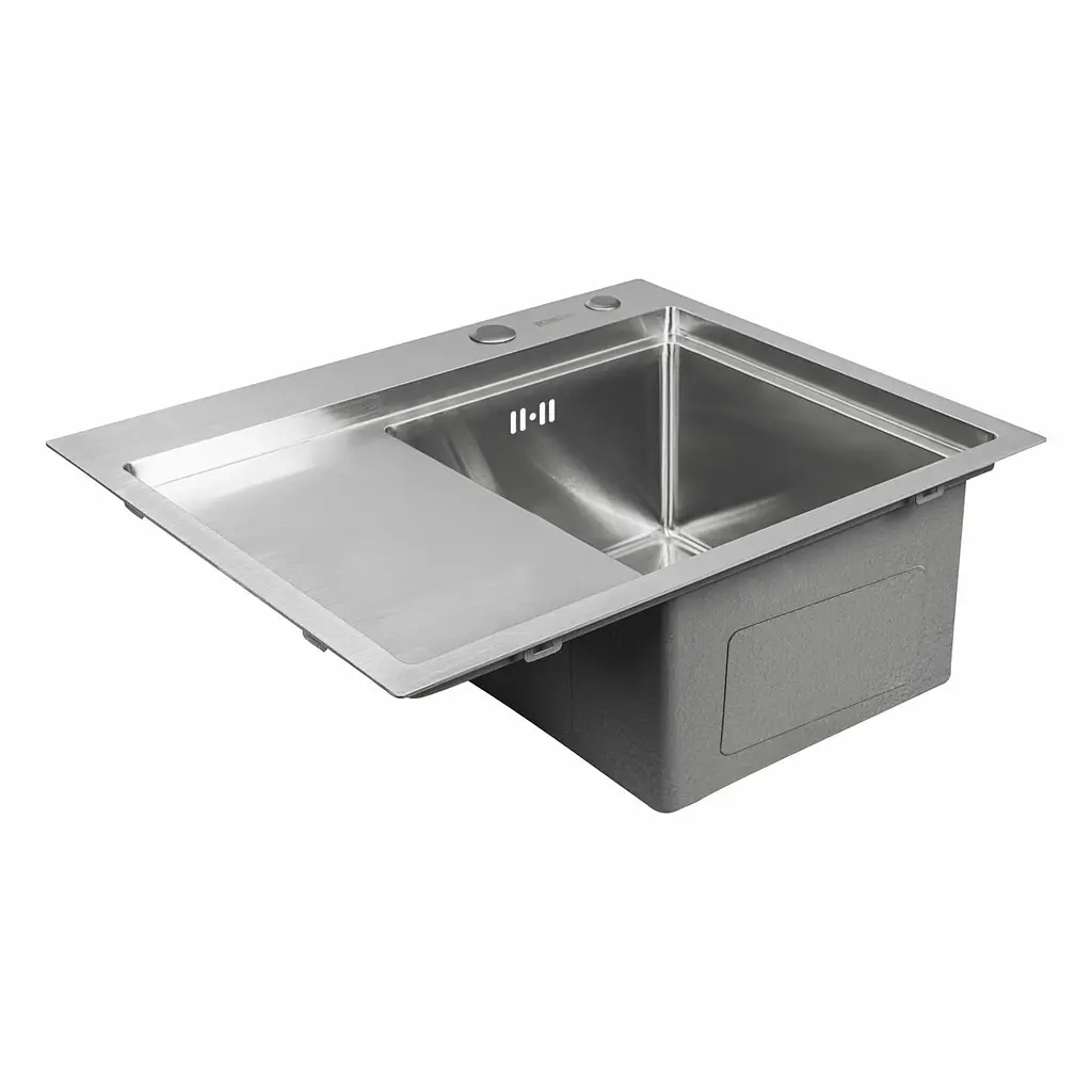 Кухонна мийка Platinum Handmade 580x480x220 R нержавійка (товщина 3,0/1,5 мм корзина та дозатор в комплекті), Нержавіюча сталь - фото 3