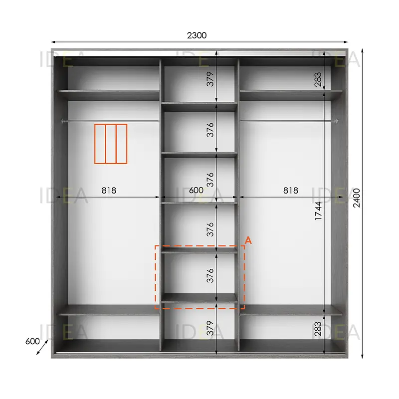Шафа-купе Idea серія 2 230 x 60 x 240 см Венге темний Дзеркало - фото 2