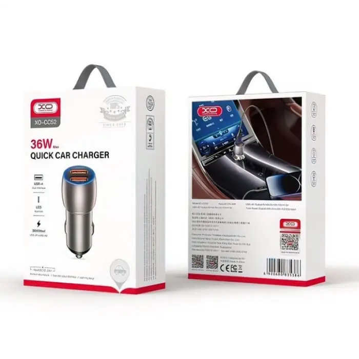 Автомобильное зарядное устройство, быстрая зарядка в авто серая XO CC52 QC 3.0 36W/2USB 12/24V - фото 2