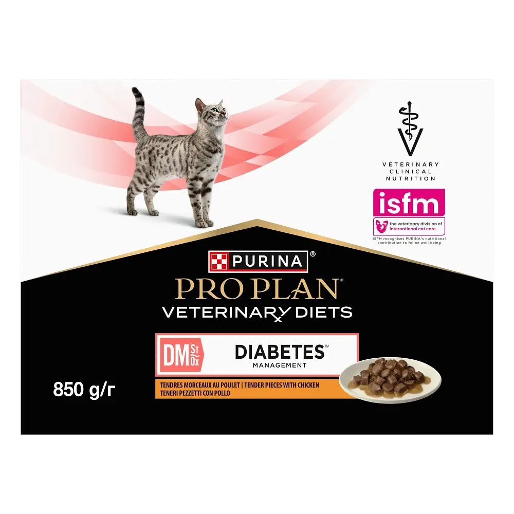 Набір паучів Purina Pro Plan Veterinary Diets DM St/Ox Diabetes Managment для регулювання глюкози шматочки у підливці з куркою 10 шт. х 85 г - фото 2