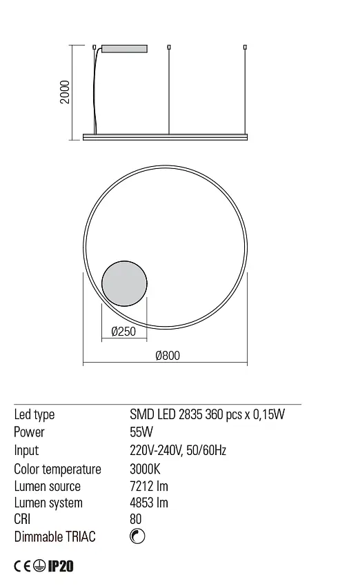 Подвесной светильник Redo ORBIT SU LED 55W 3000K D800 SAND WHITE (4.1.2) 01-1712 - фото 3