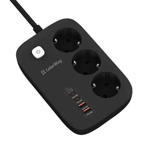 Мережевий фільтр GaN3 Pro, 3 розетки, 2 м, Black ColorWay teh0028200 - фото 5