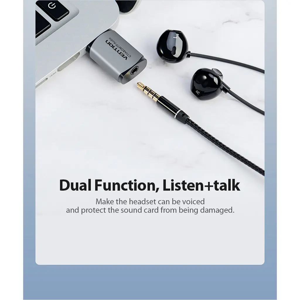 Звукова плата VENTION Audio USB 1х3,5mm jack 4pin Metal (OMTP-CTIA) (CDLH0) - фото 3