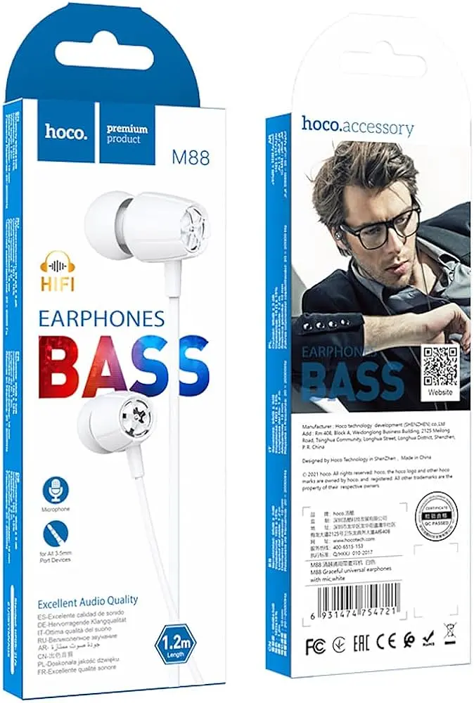 Наушники Hoco M88, вакуумные, проводные, 3.5mm, 1.2m, белые - фото 4