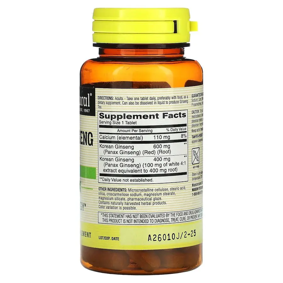 Корейський женьшень Mason Natural Korean Ginseng Whole Herb, 60 таблеток - фото 2
