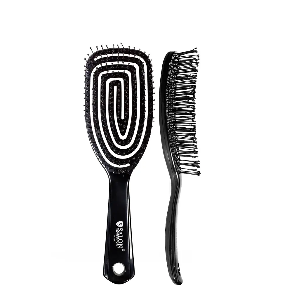 Щітка для волосся Salon Professional масажна пластмасова продувна спіральна, чорна - фото 9