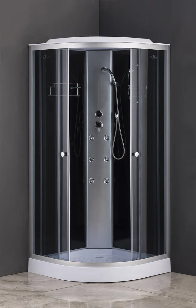 Душовий бокс з гідромасажем Mixxus Strong SBH02-90x90x215-GR Satin низький піддон MI6891, Хром матовый, тонований, хром матовий - фото 2
