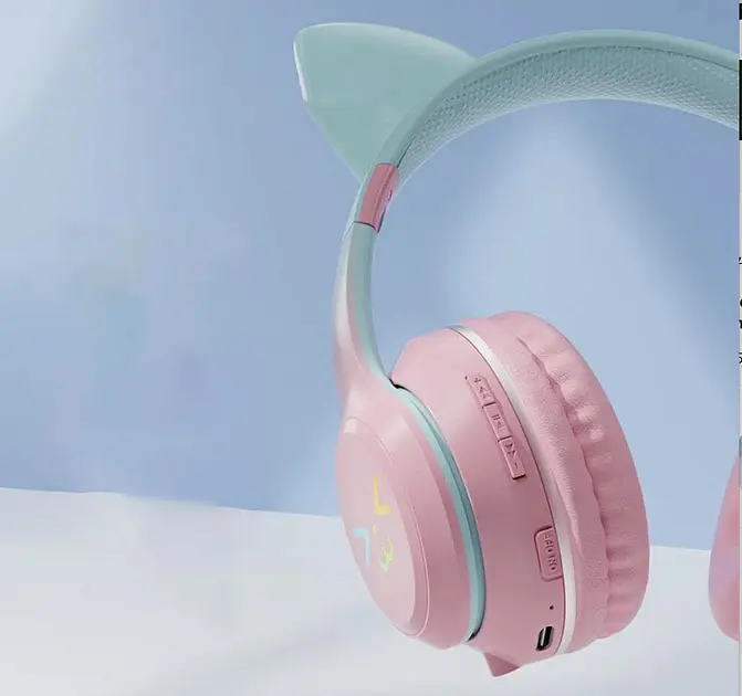 Дитячі бездротові навушники CATEAR BT618 з вушками та RGB-підсвіткою Bluetooth рожеві - фото 5
