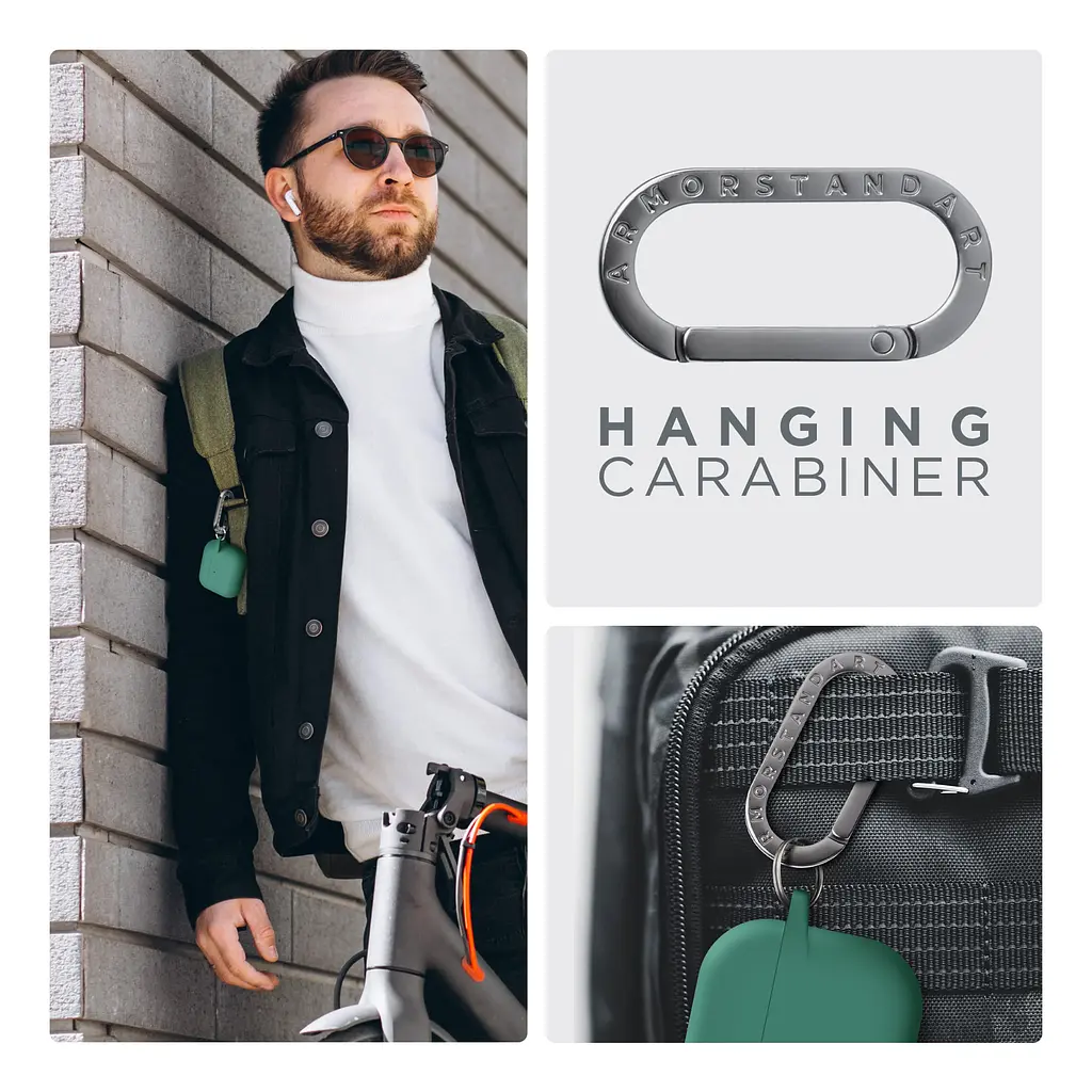 Силіконовий чохол для навушників Apple AirPods 3, Hang Case, зелений, ультратонкий захисний кейс товщиною 2 мм, захист від подряпин, пилу та ударів, компактний, з карабіном для кріплення, ArmorStandart (ARM60319) - фото 6