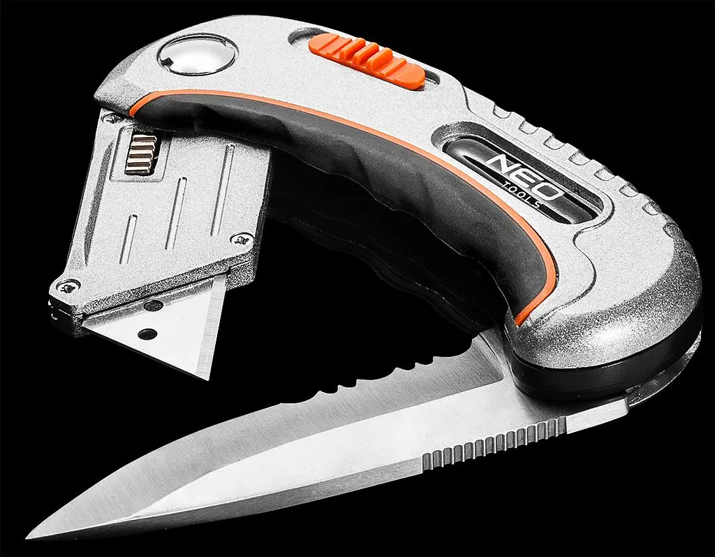 Neo Tools Ніж складаний, 2 наконечники, 5 трапецієподібних лез у наборі, чохол - фото 4