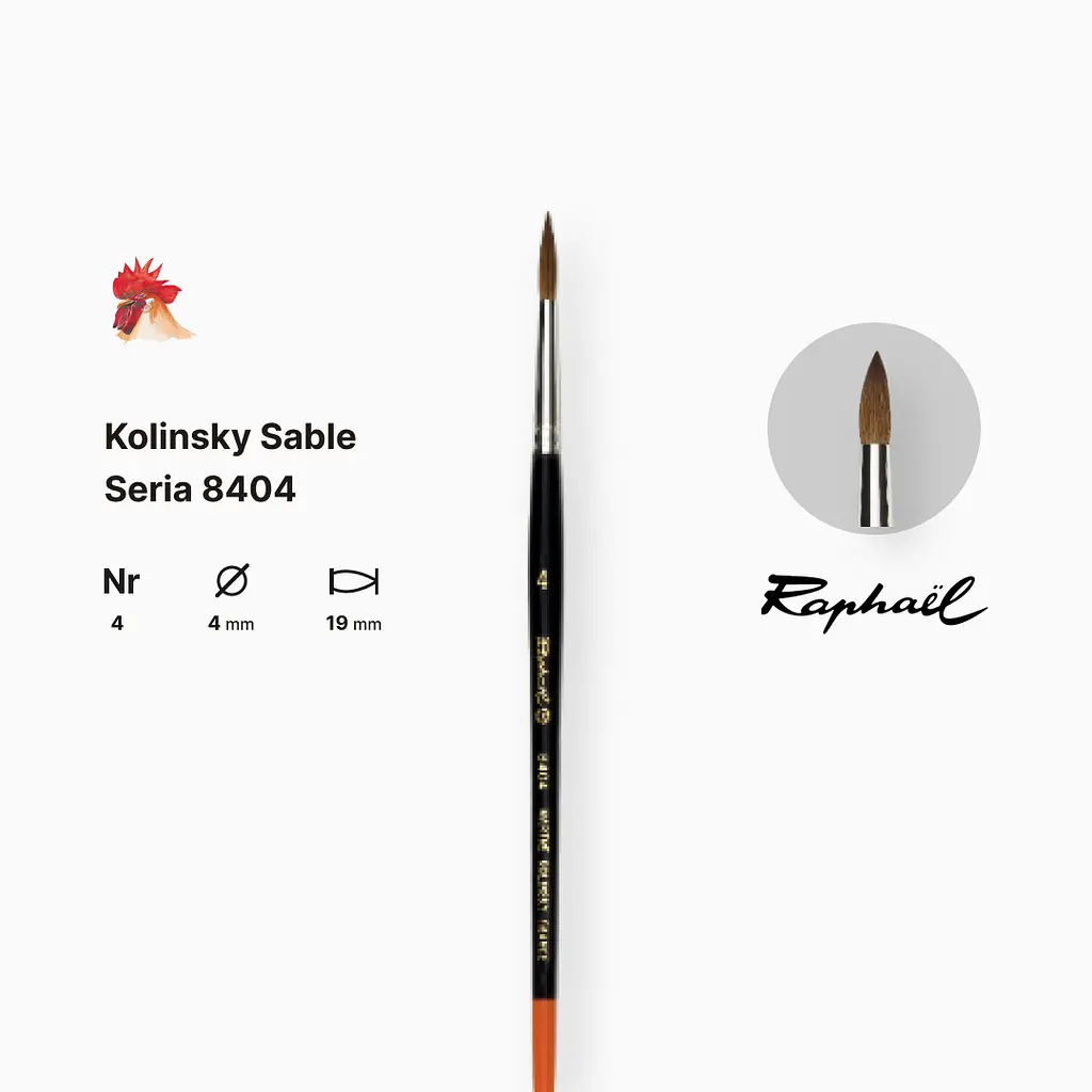 Пензель колонок круглий Raphael Kolinsky Sable, №4, професійний, коротка ручка - фото 2