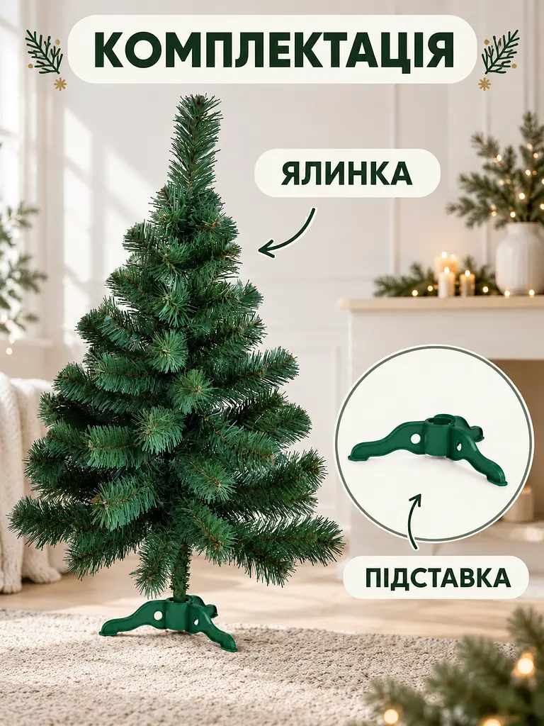 Штучна ялинка Казкова YaLINKA S5 75 см новорічна настільна пухнаста з ПВХ, зелена (90887662) - фото 7