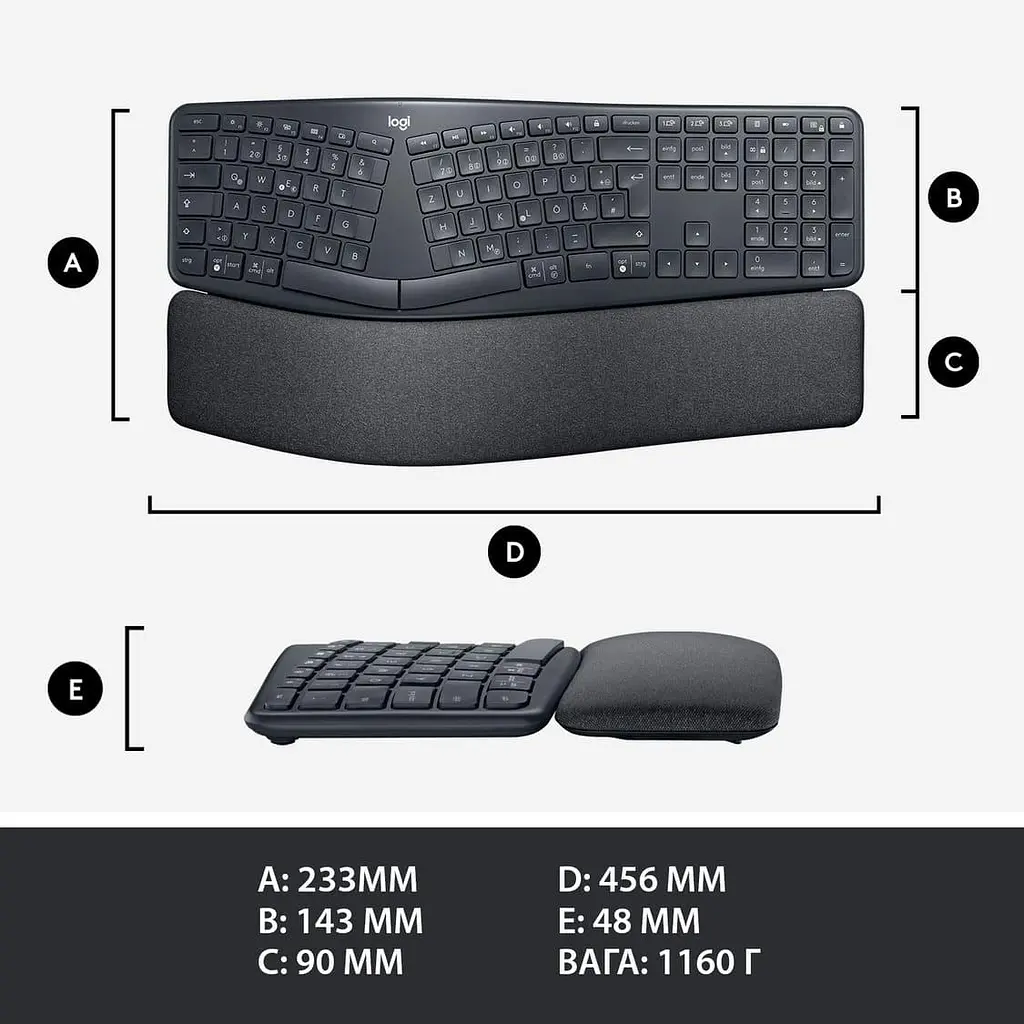 Клавіатура Logitech K860 ERGO Graphite (920-010108) - фото 12