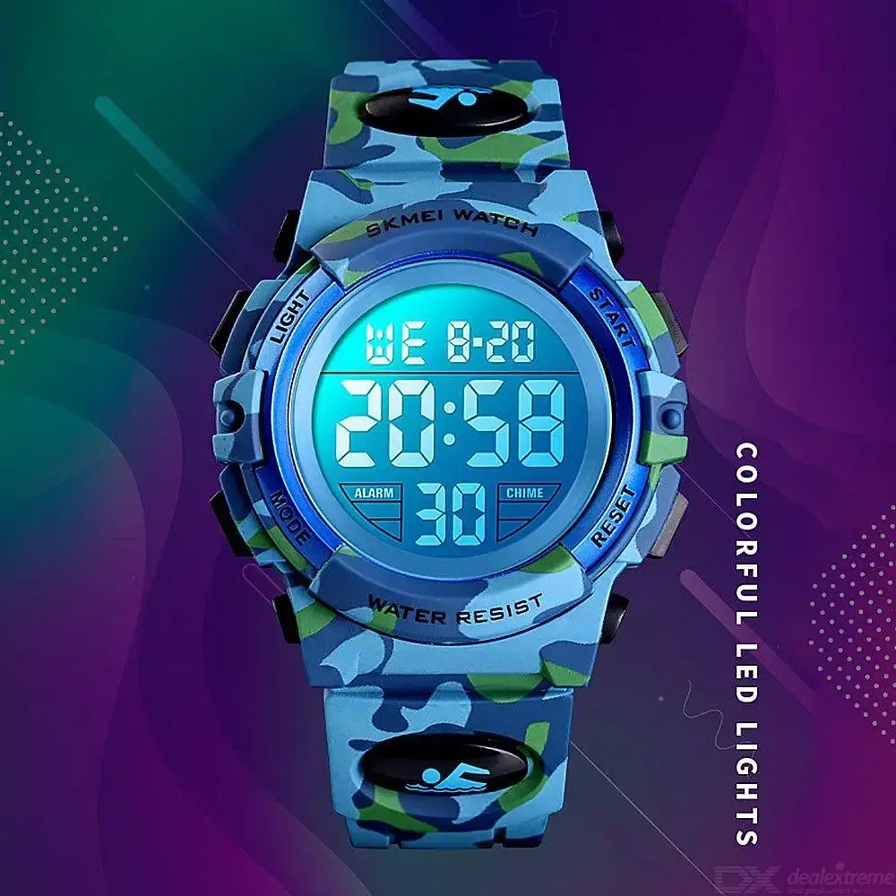 Дитячий спортивний наручний годинник Skmei Kids 1548 (Світло-синій камуфляж) - фото 5