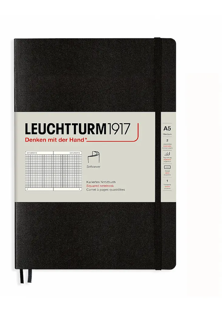 Блокнот Leuchtturm1917 Середній, М'яка обкладинка, чорний, клітинка (310337)