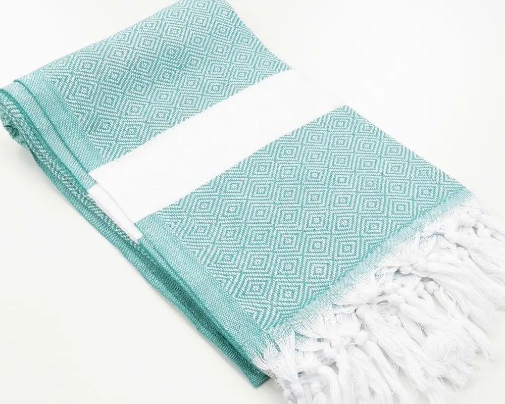 Рушник пештемаль Turkey Towel 100х180 см легкий великий для пляжу басейну бані сауни підстилка на дачу пікнік природу відпустку море ромб бірюза - фото 4