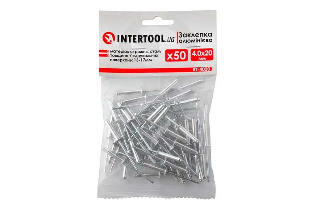 Витяжні заклепки з плоскою головкою Intertool 4 х 20 мм (в упаковці 50 шт.) - фото 3