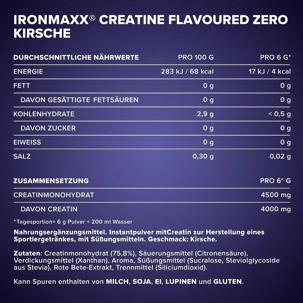 Креатин IronMaxx Creatine Flavoured Zero Вишня 500 г - фото 5