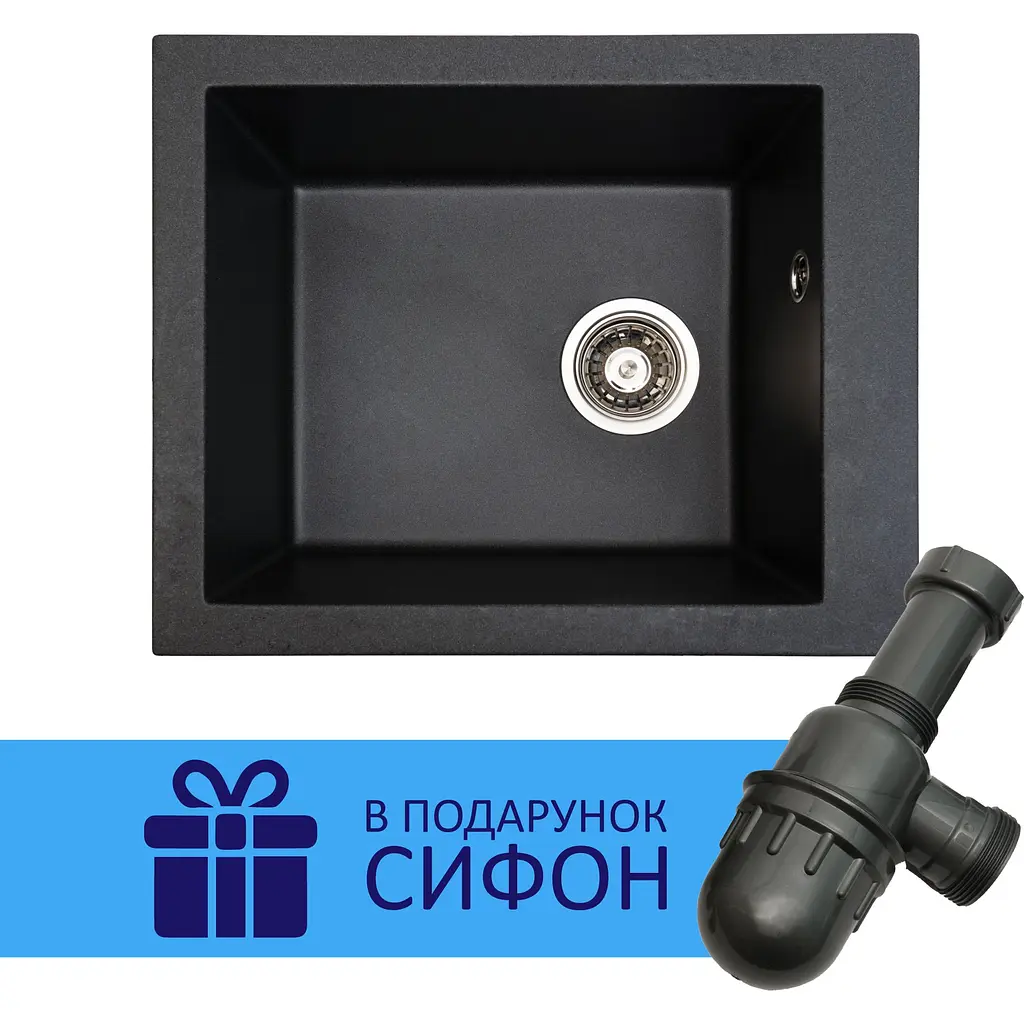Каменная мойка Ventolux Amore Black Matt Quartz 500x410x190 мм - фото 2
