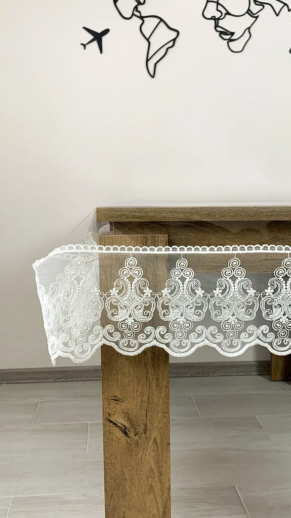 Силиконовая скатерть прямоугольная с кружевом Петек 15 см 150х130 см Молочный - фото 6