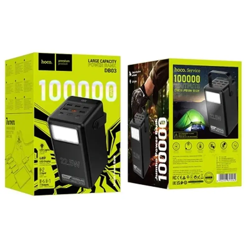 Батарея універсальна HOCO 100000mAh Endure 22.5W PD, QC, LED Lamp, Black (DB03 / 714721) - фото 6