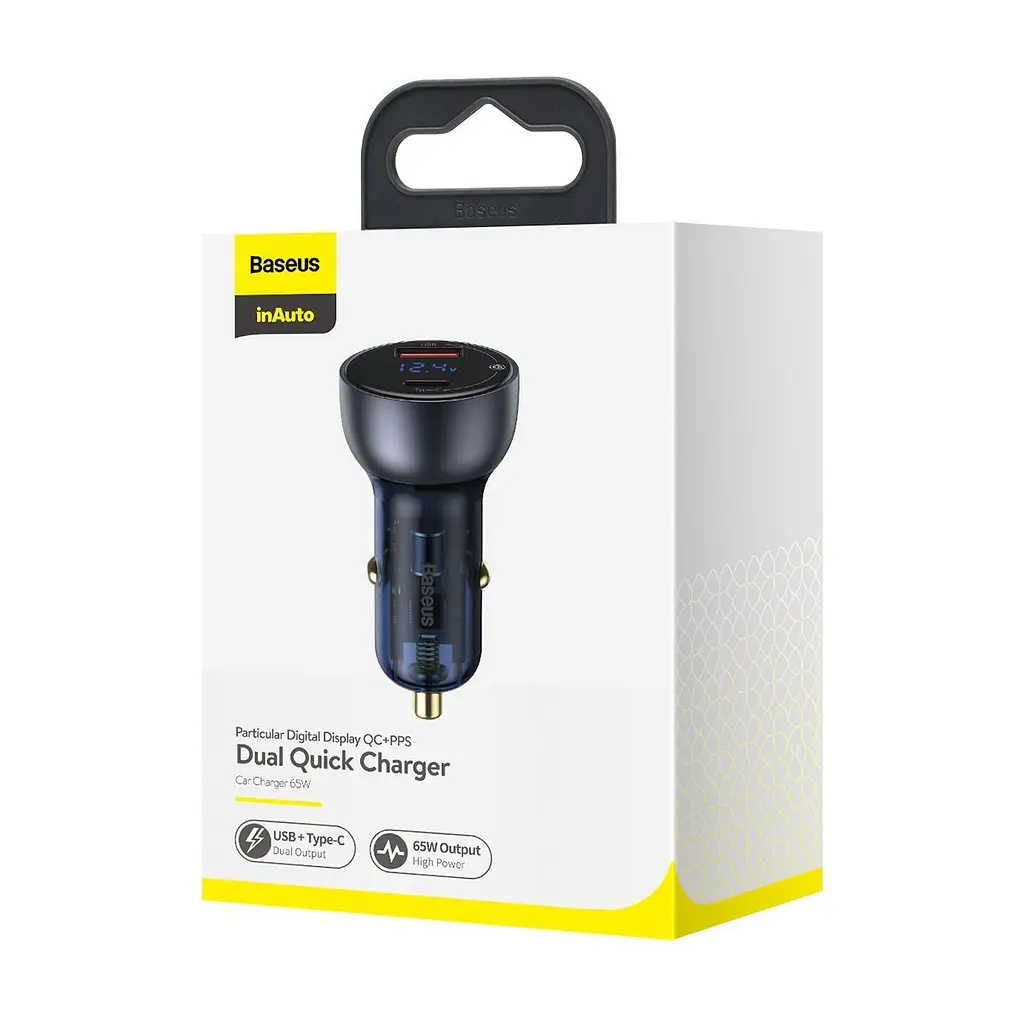АЗП Baseus Particular Digital Display QC + PPS Dual Quick Charger Car Charger 65W Dark Gray - фото 2