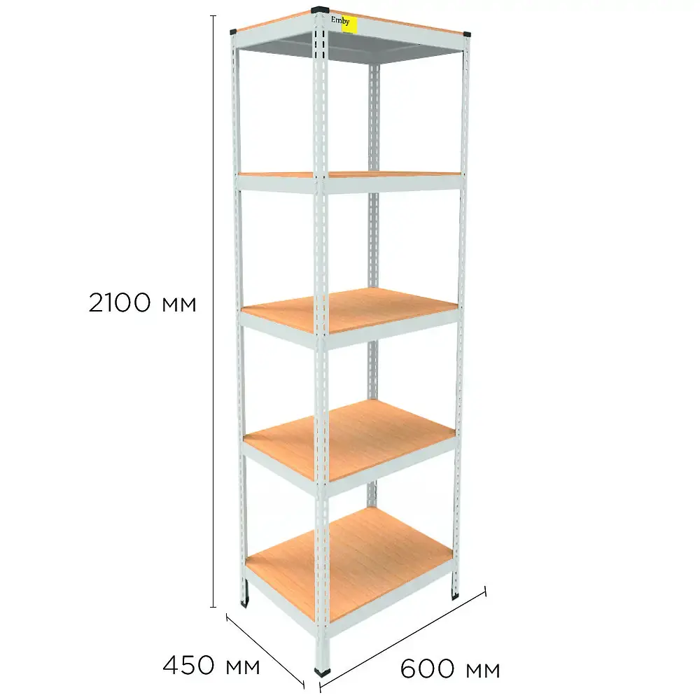Металлический стеллаж Emby Light Series (размер 2100х600x450мм) 5 полок ДСП до 100кг Белый - фото 2