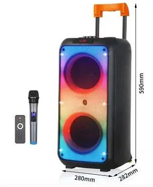 Колонка портативна акумуляторна Bluetooth 8"х2 потужність 100Вт з мікрофоном радіо пульт та світломузикою UKC NDR-1095 - фото 5