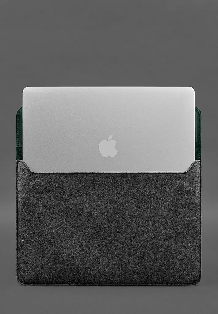 Чохол-конверт BlankNote із клапаном шкіра+фетр для MacBook 13" Зелений Crazy Horse - фото 4