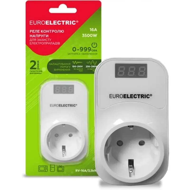 Реле напруги EUROELECTRIC 16А 3.5kW 150V-210V 230V-280V (RV-16A/3,5kW) - фото 2