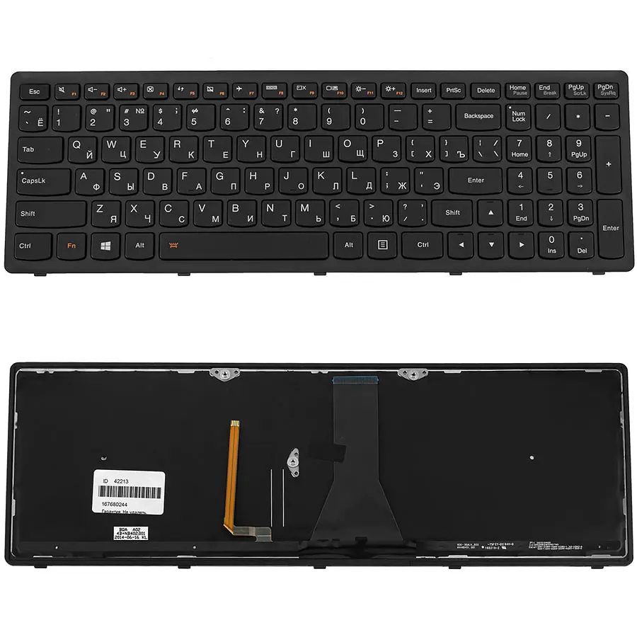 Клавіатура для ноутбука LENOVO (Flex 15, Flex 15D, G500s, G505s, S510p) rus, black, black frame, підсвічування клавіш - фото 2