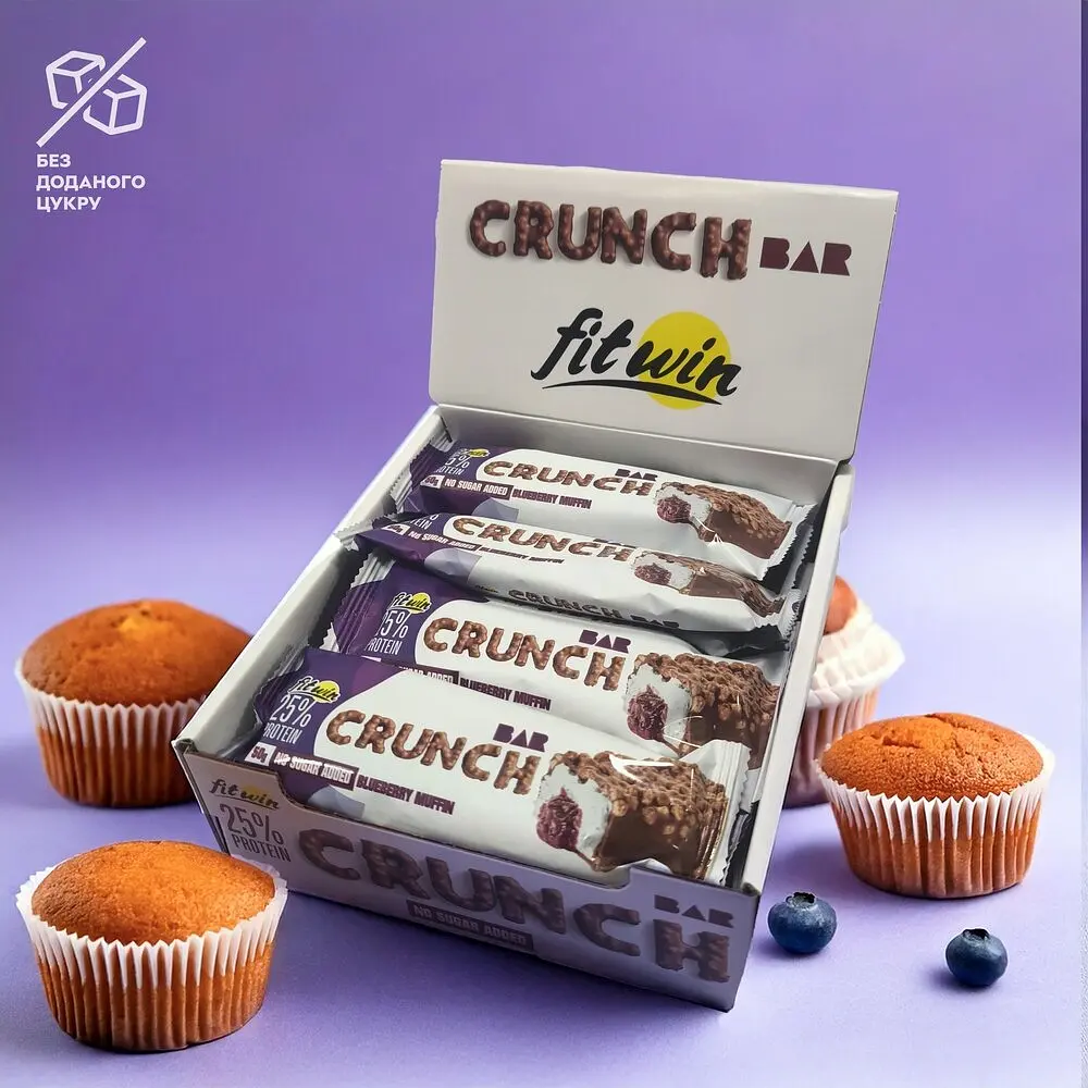Батончик FitWin Crunch Bar 25%, 12*50 грам - Чорничний маффін
