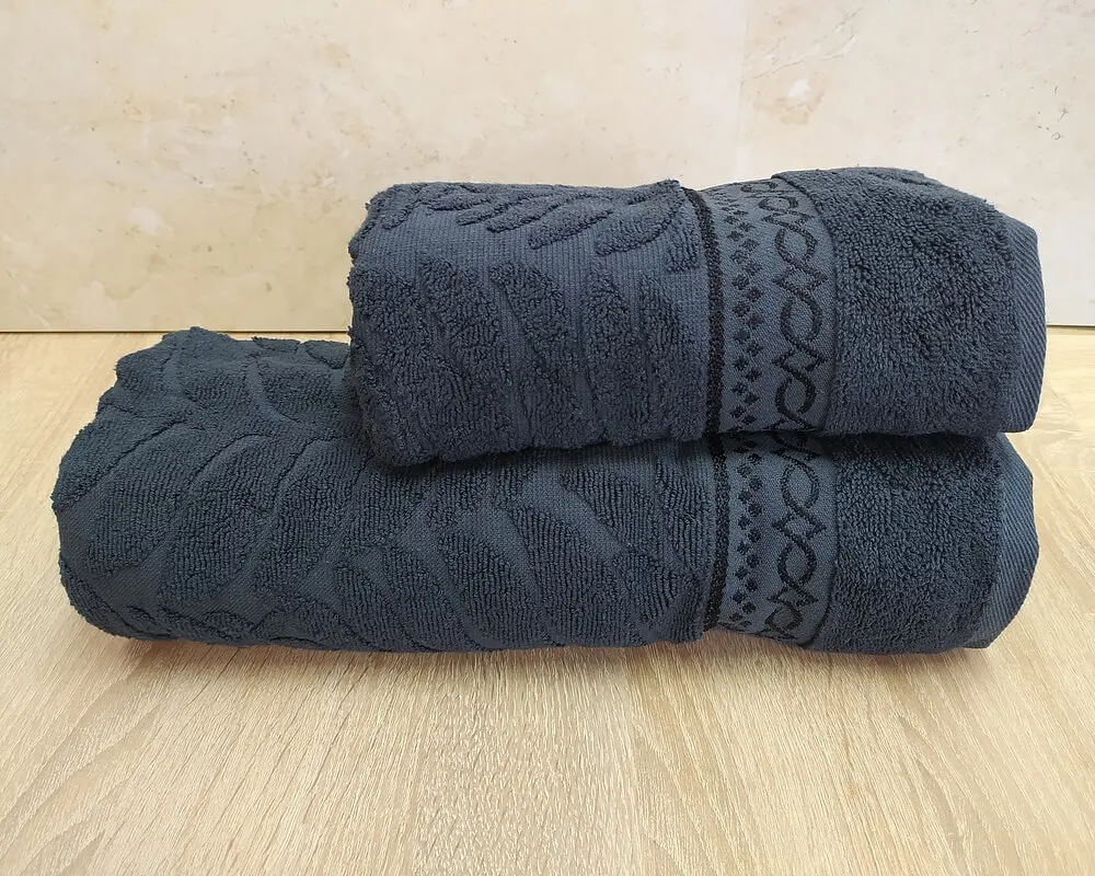 Набір турецьких махрових рушників 50х90+70х140 Gulcan Jacquard Cotton Lux Akasya Antrasit