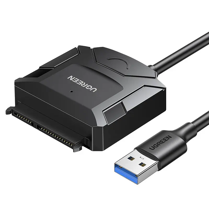 Перехідник Ugreen USB 3.0 Type-A SATA III F + DC Adapter CR108 чорний - фото 1