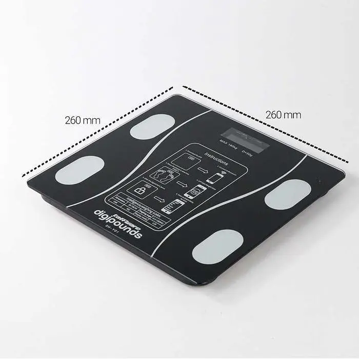 Розумні підлогові Smart ваги Taffware Digipounds Digital Scale з батарейками LED-дисплей Bluetooth 180 кг Чорний - фото 4