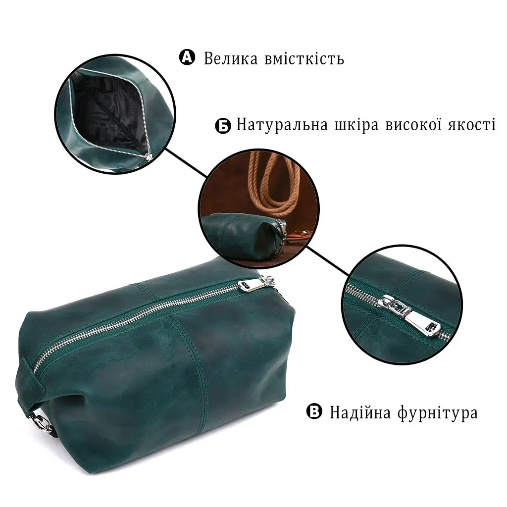 Шкіряна матова косметичка Shvigel 16399 зелена - фото 4